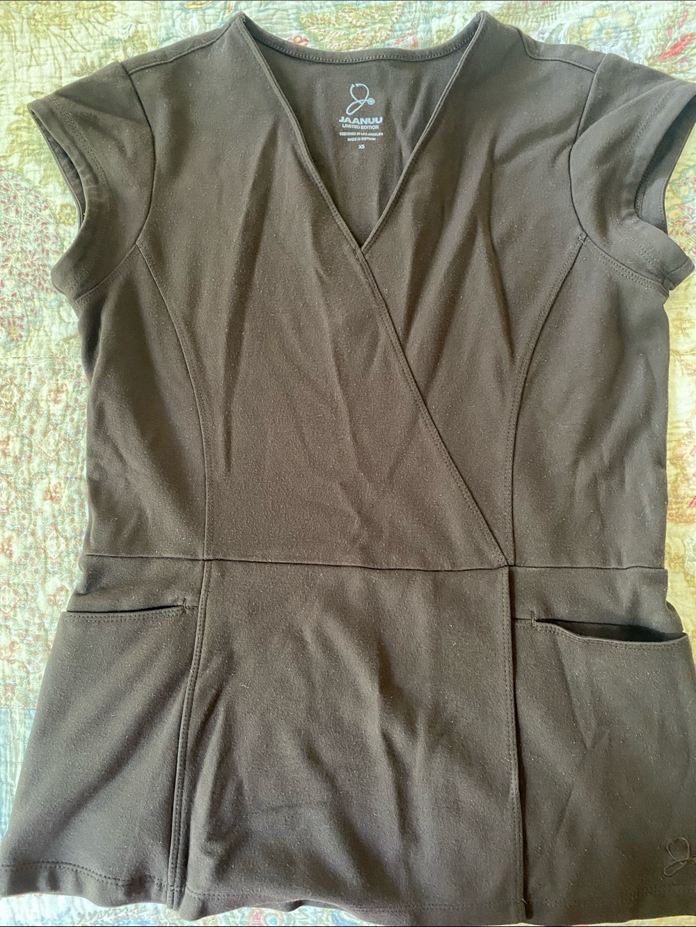 Jaanuu Brown Wrap-Style Medical Scrub Top
